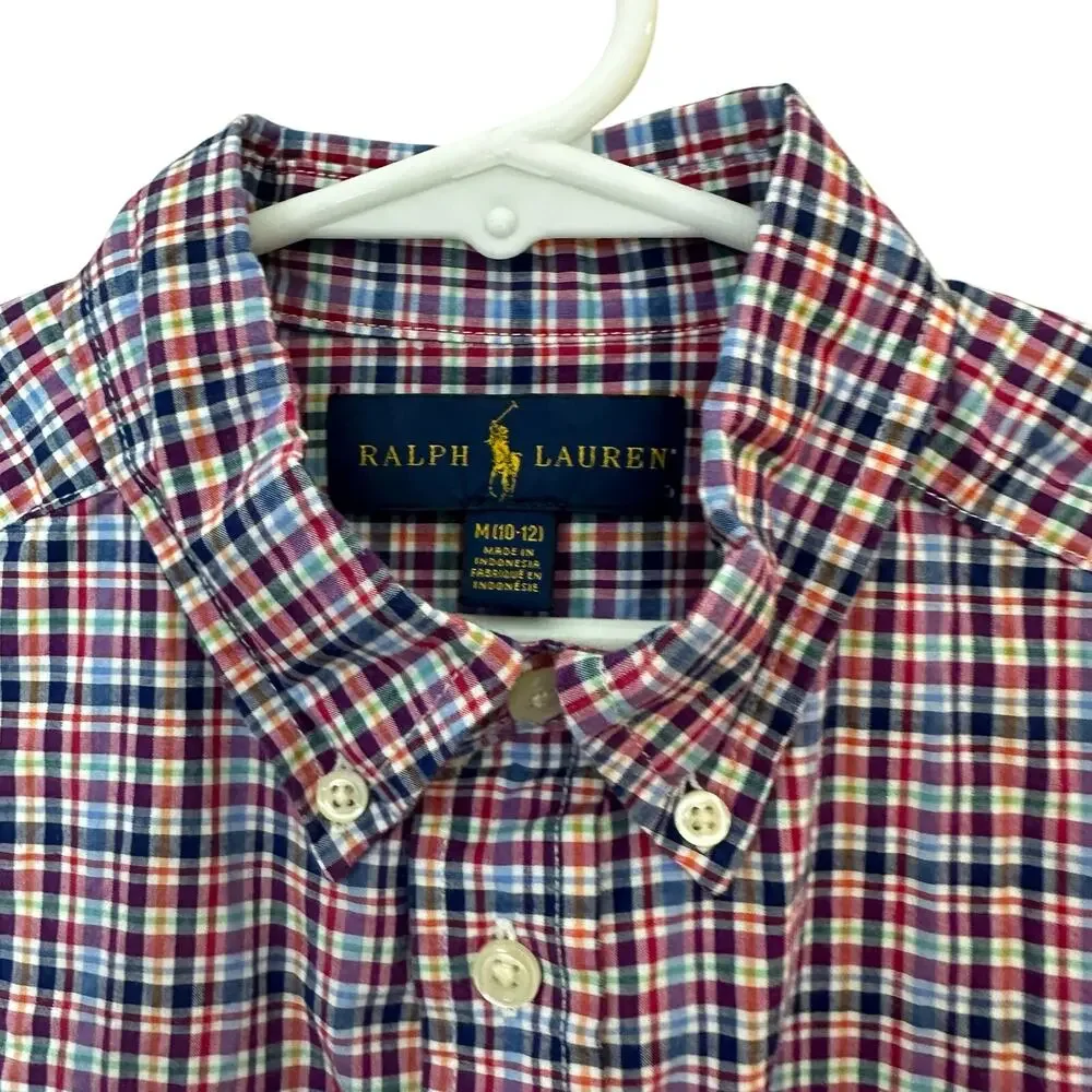 Ralph Lauren Boys Shirt‎ Size Medium 10-12 Checked Gingham Plaid Long Sleeve